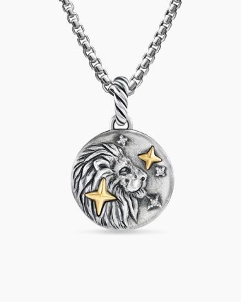 Leo Amulet|Sterling Silver with 18K Yellow Gold and Diamonds, 19mm