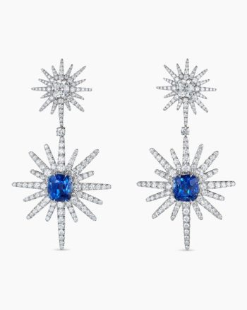 Starburst Drop Earrings|White Gold with Sapphires and Diamonds