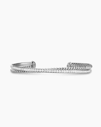 Crossover Two Row Bracelet|Sterling Silver with Diamonds, 6mm