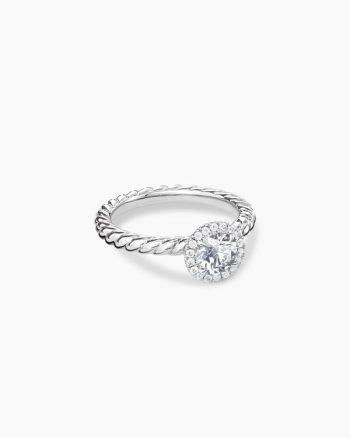 DY Cable Petite Halo Engagement Ring|Platinum, Round Brilliant Cut