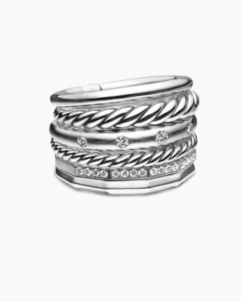 Stax Six Row Ring|Sterling Silver with Diamonds, 16mm