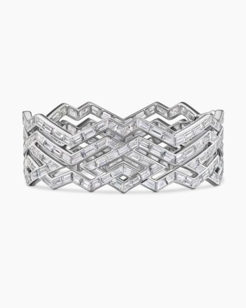 Stax Zig Zag Multi Row Bangle Bracelet|White Gold with Diamonds