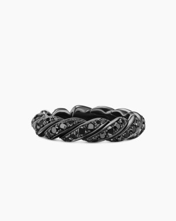 Sculpted Cable Flex Band Ring|18K White Gold with Black Rhodium and Black Diamonds, 5mm