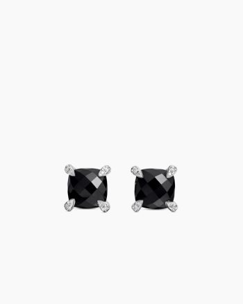 Chatelaine® Stud Earrings|Sterling Silver with Black Onyx and Diamonds, 9mm