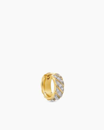 Sculpted Cable Hoop Earring|18K Yellow Gold with Diamonds, 12.8mm