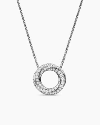Petite Pavé Crossover Pendant Necklace|18K White Gold with Diamonds, 15.5mm