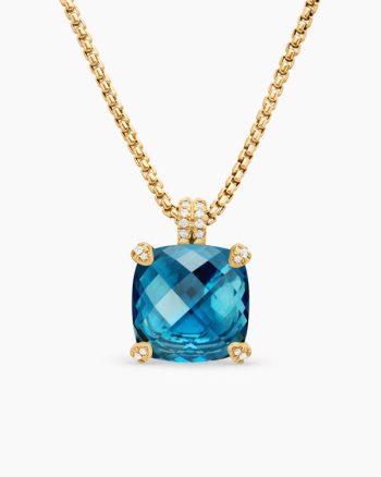 Chatelaine® Pendant Necklace|18K Yellow Gold with Hampton Blue Topaz and Diamonds, 14mm