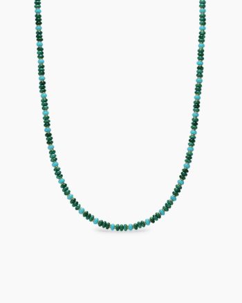 Spiritual Beads Necklace|18K Yellow Gold with Malachite and Turquoise, 4mm