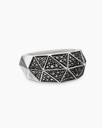 Faceted Signet Ring|Sterling Silver with Black Diamonds, 11.3mm