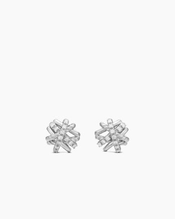 Crossover Stud Earrings|Sterling Silver with Diamonds, 11mm
