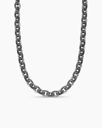 Men's Pavé Oval Link Necklace|White Gold with Black Diamonds