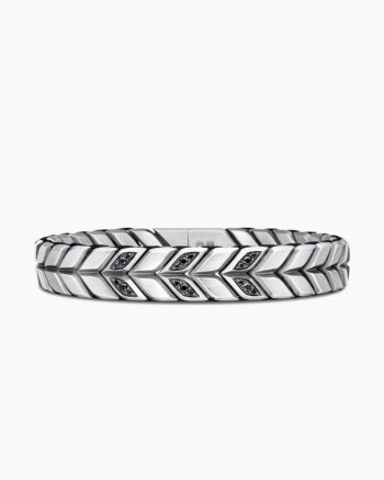 Chevron Woven Bracelet|Sterling Silver with Black Diamonds and Black Nylon, 12mm