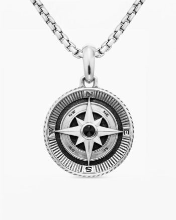Maritime® Compass Amulet|Sterling Silver with Center Black Diamond, 26.8mm
