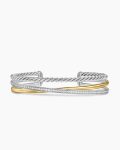 Crossover Three Row Bracelet|Sterling Silver with 18K Yellow Gold and Diamonds, 11mm