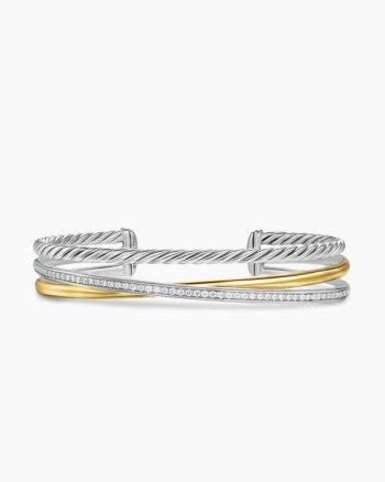 Crossover Three Row Bracelet|Sterling Silver with 18K Yellow Gold and Diamonds, 11mm