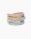 Sculpted Cable Four Row Ring|18K Gold with Diamonds, 15mm