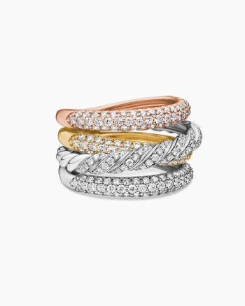 Sculpted Cable Four Row Ring|18K Gold with Diamonds, 15mm