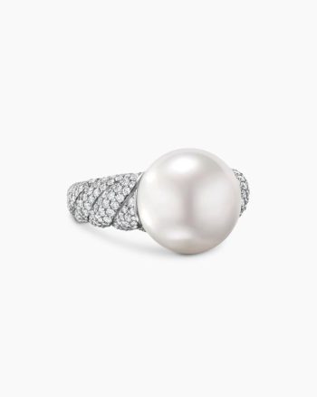 DY Lumina Pearl Sculpted Cable Ring|White Gold with Diamonds