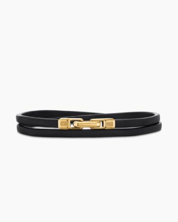Streamline® Double Wrap Bracelet|Black Leather with 18K Yellow Gold, 5.2mm