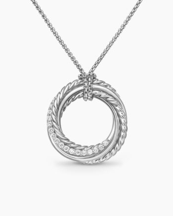 Crossover Pendant Necklace|Sterling Silver with Diamonds, 21mm
