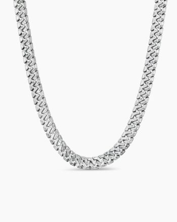 Men's Angular Curb Chain Necklace|Platinum with Diamonds