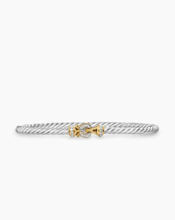 Buckle Classic Cable Bracelet|Sterling Silver with 18K Yellow Gold and Diamonds, 3mm