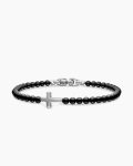 Spiritual Beads Cross Station Bracelet|Sterling Silver with Black Onyx, 4mm