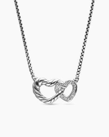 Cable Collectibles® Interlocking Heart Necklace|Sterling Silver with Diamonds, 16.4mm