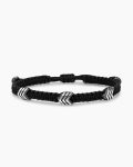 Chevron Woven Station Bracelet|Black Nylon with Sterling Silver and Black Onyx, 8.6mm