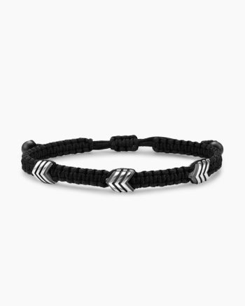 Chevron Woven Station Bracelet|Black Nylon with Sterling Silver and Black Onyx, 8.6mm
