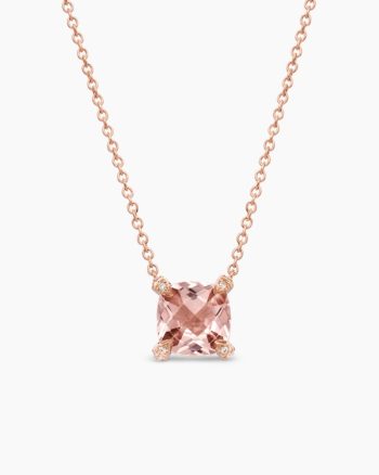 Petite Chatelaine® Pendant Necklace|18K Rose Gold with Morganite and Diamonds, 7mm