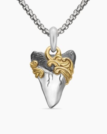 Waves Shark Tooth Amulet|Sterling Silver with 18K Yellow Gold, 25mm