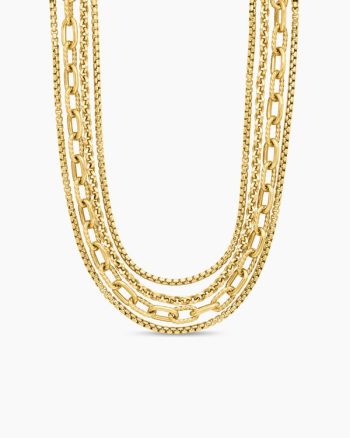 Four Row Mixed Chain Bib Necklace|18K Yellow Gold