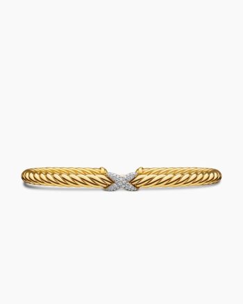 X Cablespira® Station Bracelet|18K Yellow Gold with Pavé Diamonds, 4mm