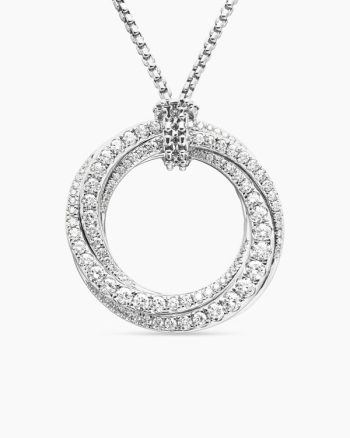 Pavé Crossover Pendant Necklace|18K White Gold with Diamonds, 30mm