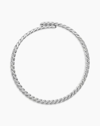Sculpted Cable Flex Necklace|18K White Gold with Diamonds, 7.5mm