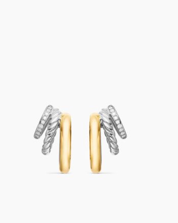 DY Mercer® Three Row Hoop Earrings|Sterling Silver with 18K Yellow Gold and Diamonds, 21mm
