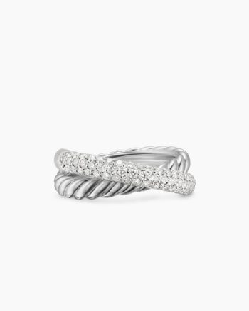 Crossover Two Row Ring|Sterling Silver with Diamonds, 7.4mm