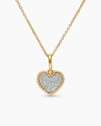 Cable Collectibles® Pavé Plate Heart Necklace|18K Yellow Gold with Diamonds, 11.5mm