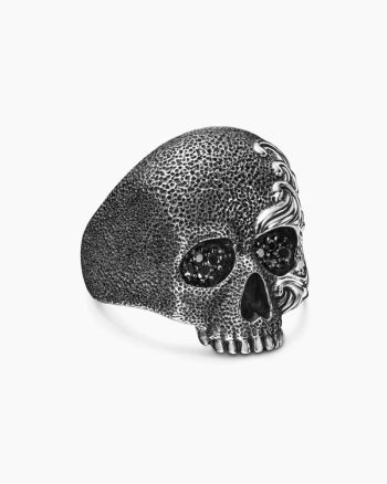 Waves Skull Ring|Sterling Silver with Black Diamonds, 24mm