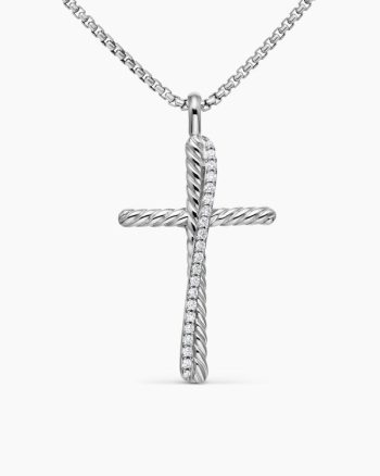 Crossover Cross Necklace|Sterling Silver with Diamonds, 35.6mm