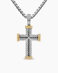 Chevron Cross Pendant|Sterling Silver with 18K Yellow Gold, 33mm