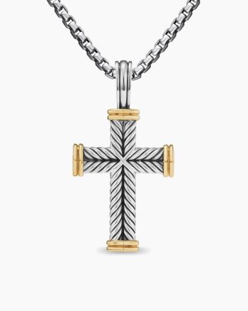 Chevron Cross Pendant|Sterling Silver with 18K Yellow Gold, 33mm