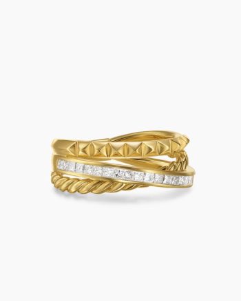 Crossover Trio Three Row Ring|18K Yellow Gold with Diamonds, 8mm