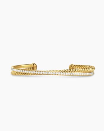 Crossover Two Row Bracelet|18K Yellow Gold with Diamonds, 6mm