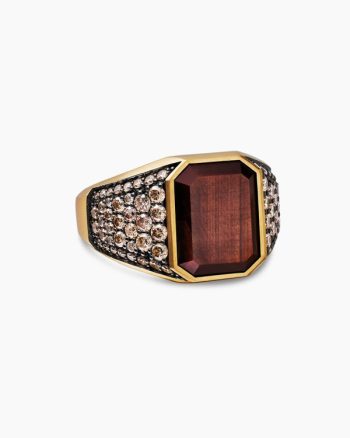 Streamline® Signet Ring|18K Yellow Gold with Gold Sheen Sapphire and Cognac Diamonds, 17mm