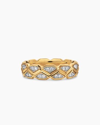 Hex Band Ring|18K Yellow Gold with Diamonds, 6mm