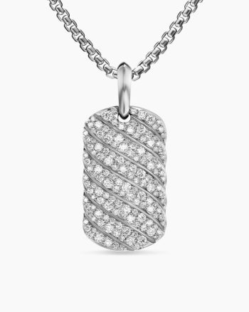 Sculpted Cable Tag|Sterling Silver with Diamonds, 27mm