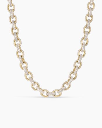 Pavé Oval Link Chain Necklace|Yellow Gold with Diamonds