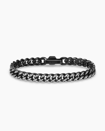 Curb Chain Bracelet|Black Titanium with Diamonds, 7mm